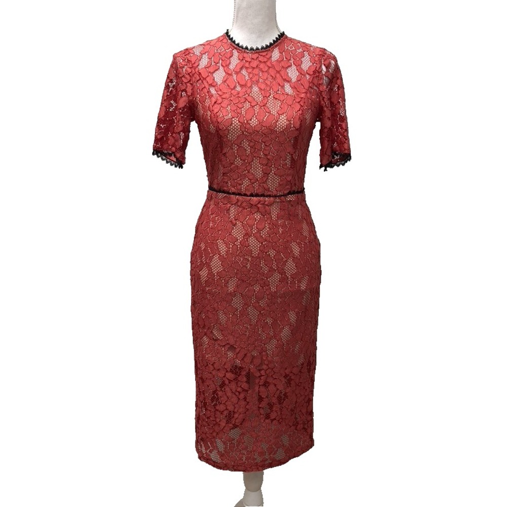 Alexis Eyelet Lace Sheath Dress Womens Small Dusty Red Knee Length Romantic